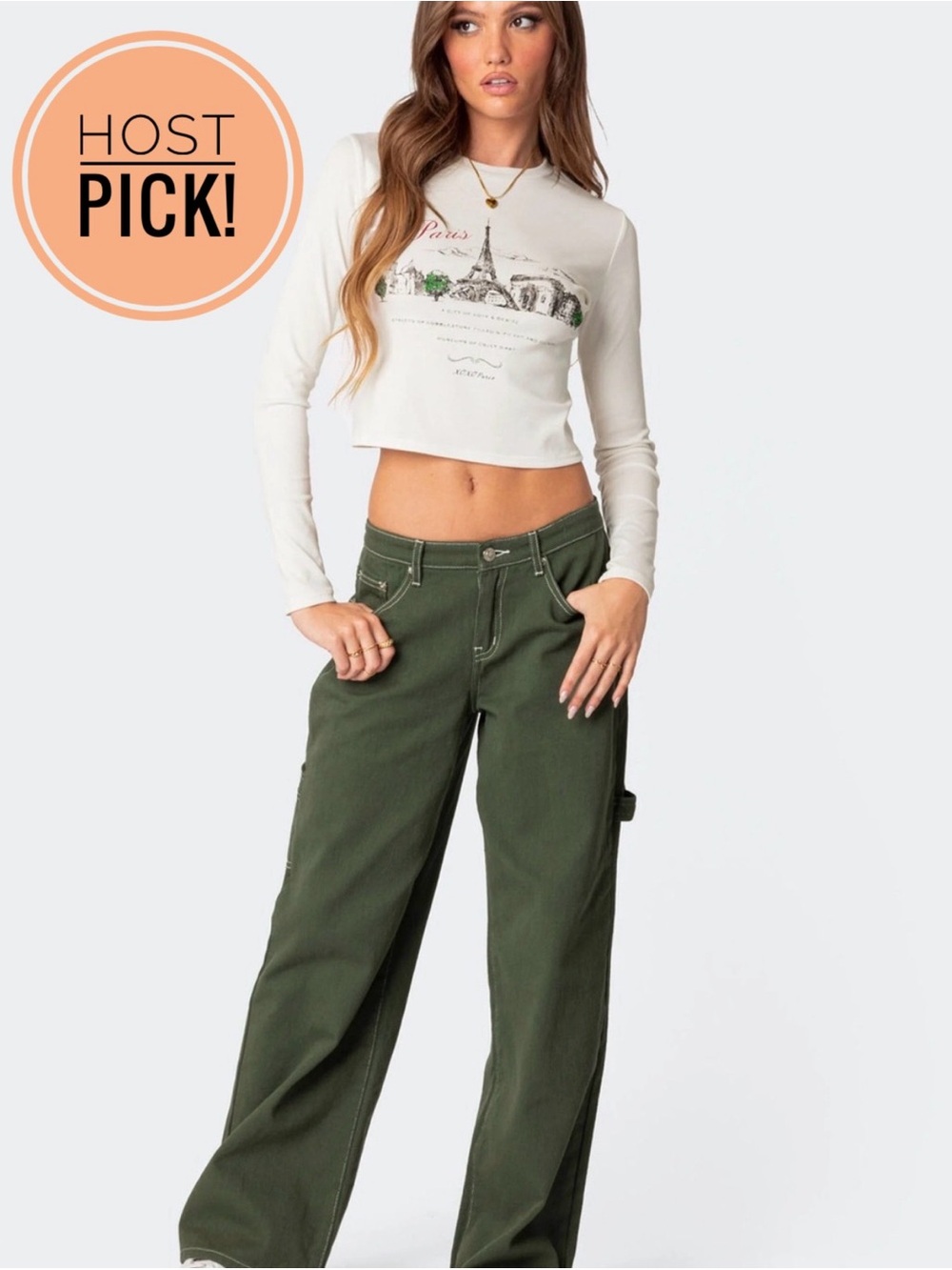 Edikted Olive Green Wide Leg Pants